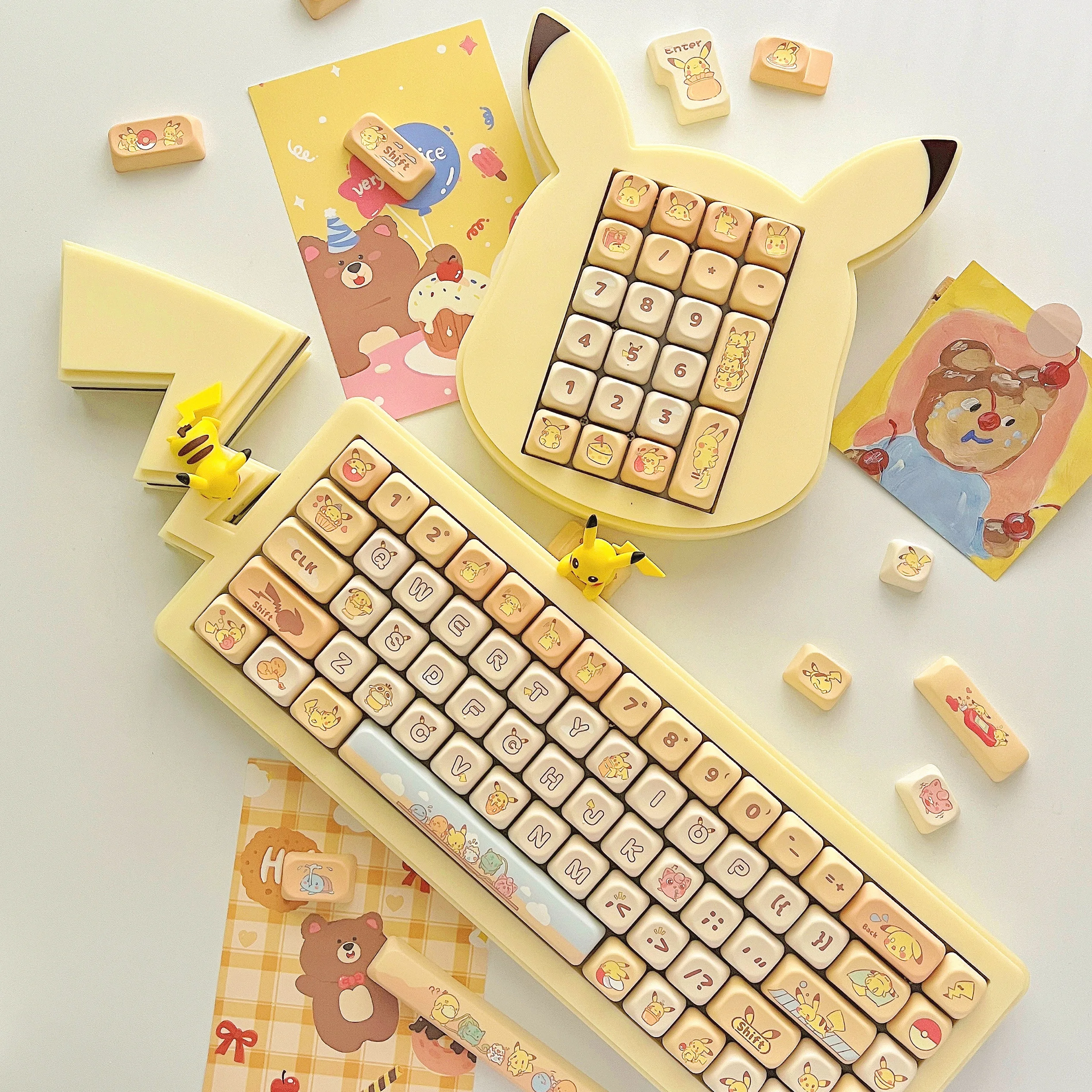 Pikachu Keycap 143 tombol disesuaikan kartun sublimasi Keycap aksesoris untuk Keyboard mekanik lucu gadis Keycap hadiah