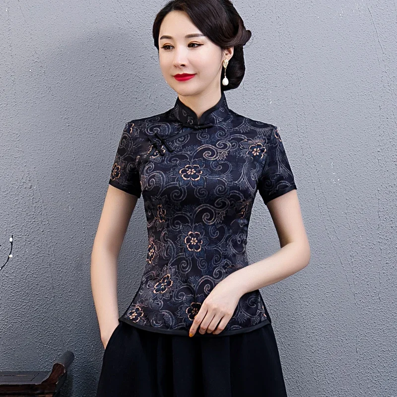 Plus Size Vintage Women Shirt M-5XL Chinese Style Cheongsam Blouse Summer Qipao Dress Mandarin Collar Gown Lady Clothing Vestido