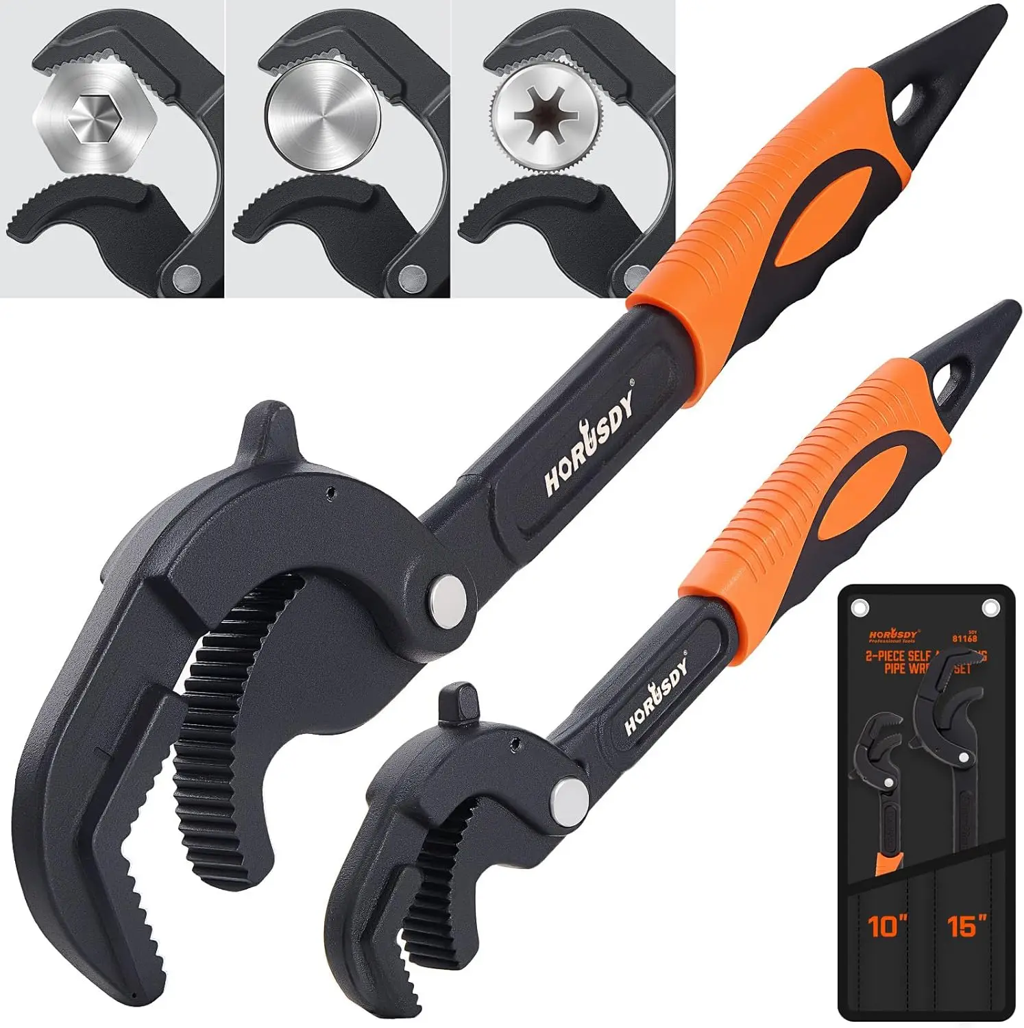 

Heavy Duty 10' & 15' Self-Adjusting Pipe Wrench Set for Plumbing, HVAC – 2-Piece Tool Kit for Pipes and Nuts