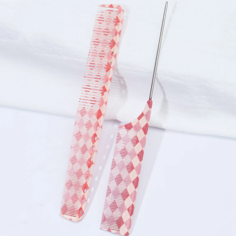 One/Two-Piece Set Of Pointed-Tail Hair Straightening Comb, Anti-Static, Smooth And Non-Stuck, With Pink Square Pattern