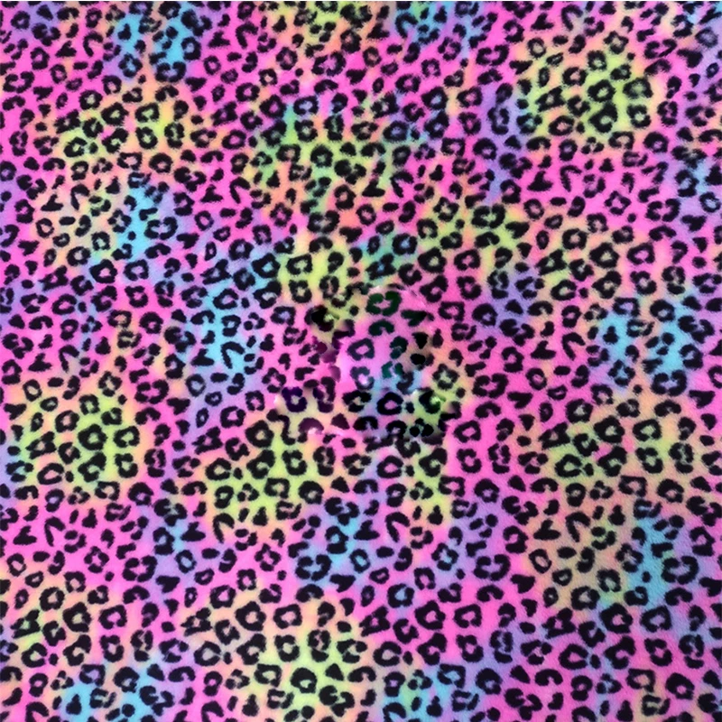 Faux Rabbit Hair for Sewing Clothing, Rabbit Down Plush, Iridescent Gradient, Colorful Leopard Print, DIY Textile