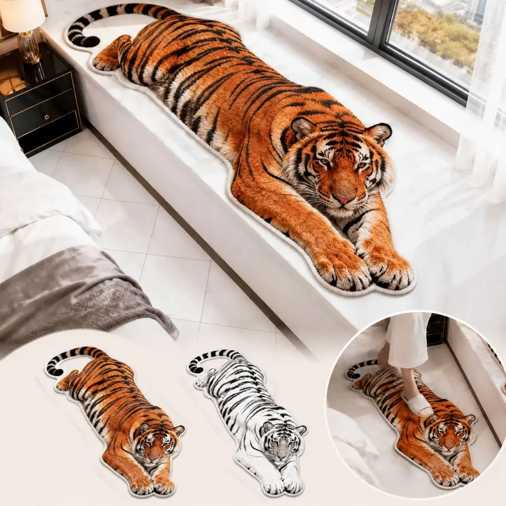 Unique 2D Flat Tiger Bedroom Carpet Water-absorbing Abrasion-resistant Bedside Rug Non-slip Lifelike Doormat Home Decor