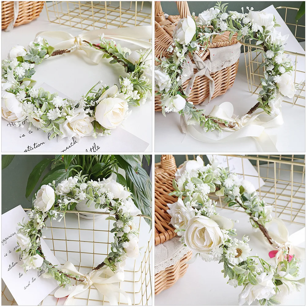 

Delicate Wedding Bride Baby Breath Wreath Flower Headpiece For Bridal Party Decor Hanging Garland Ornament Wreath Decoration