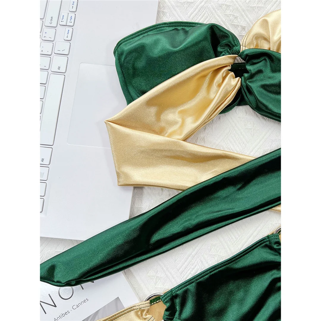 Neuer sexy, trägerloser Bandeau-Bikini mit Splicing-Design, Damen-Badeanzug, zweiteiliger Bikini-Set, Badebekleidung, Badeanzug, Schwimmanzug V3859 – Detail 19