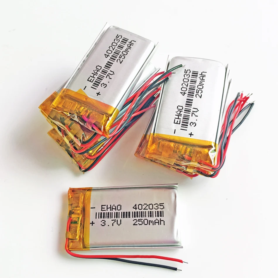 

10 PCS 3.7V 250mAh 402035 Lithium Polymer Lipo Rechargeable Battery Cells For MP3 GPS bluetooth headset video pen camera Recorde