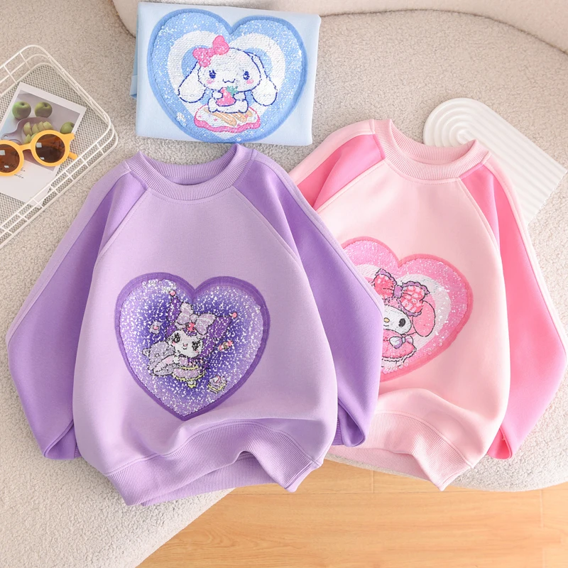 

Новинка 2024, аниме кавайная одежда Sanrio Kuromi с блестками, меняющая цвет, Детская Женская толстовка с длинными рукавами и изображением сокровищ
