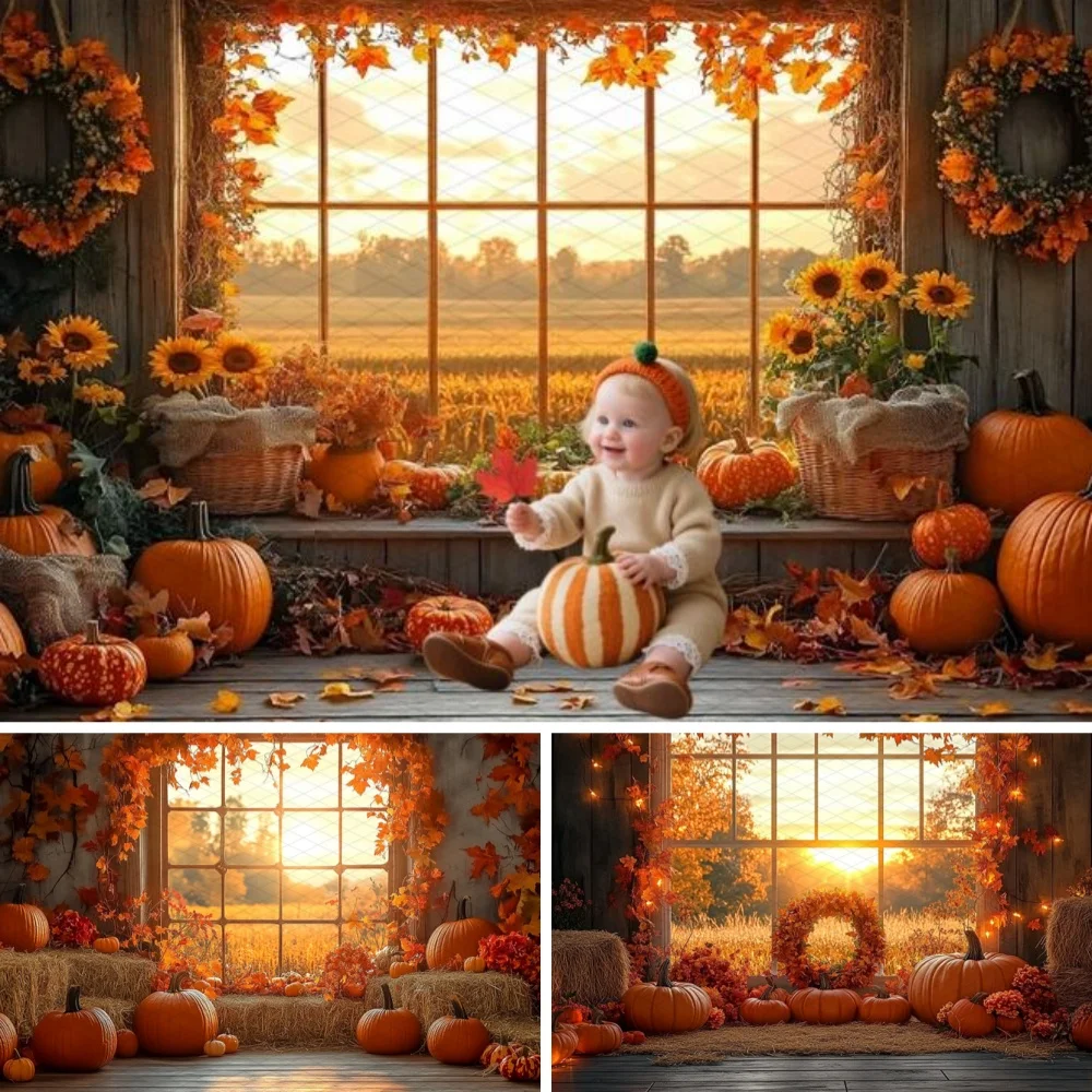 

Fall Maple Leaf Straw Photography Background Pumpkin Party Kids Birthday Autumn Decor Banner Shooting Studio Backdrop Supplies
