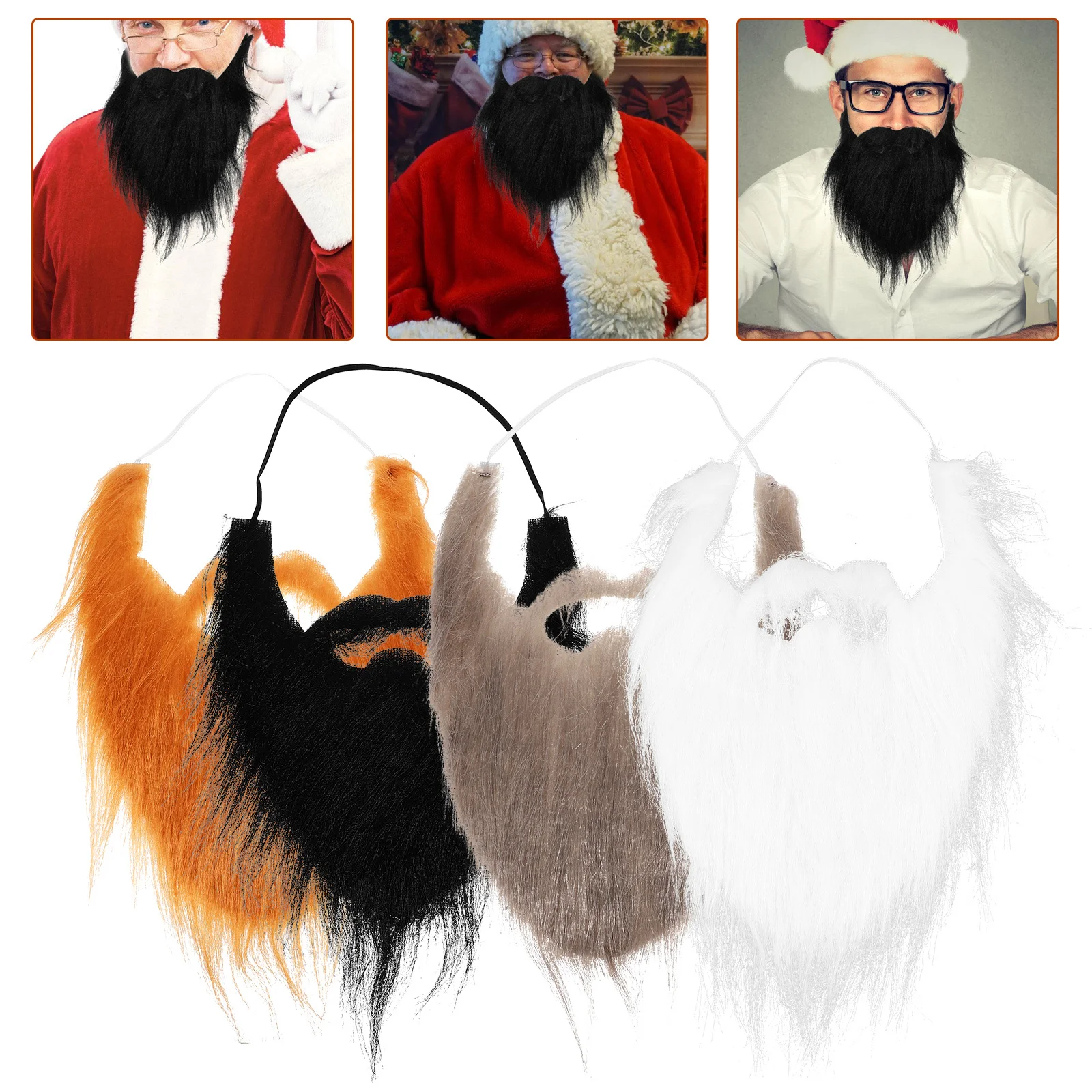 Juego de barba de Papá Noel, 4 Uds., ligero, elástico, barbas falsas navideñas, accesorios de fiesta, accesorios de disfraz, Kit de barba de rendimiento