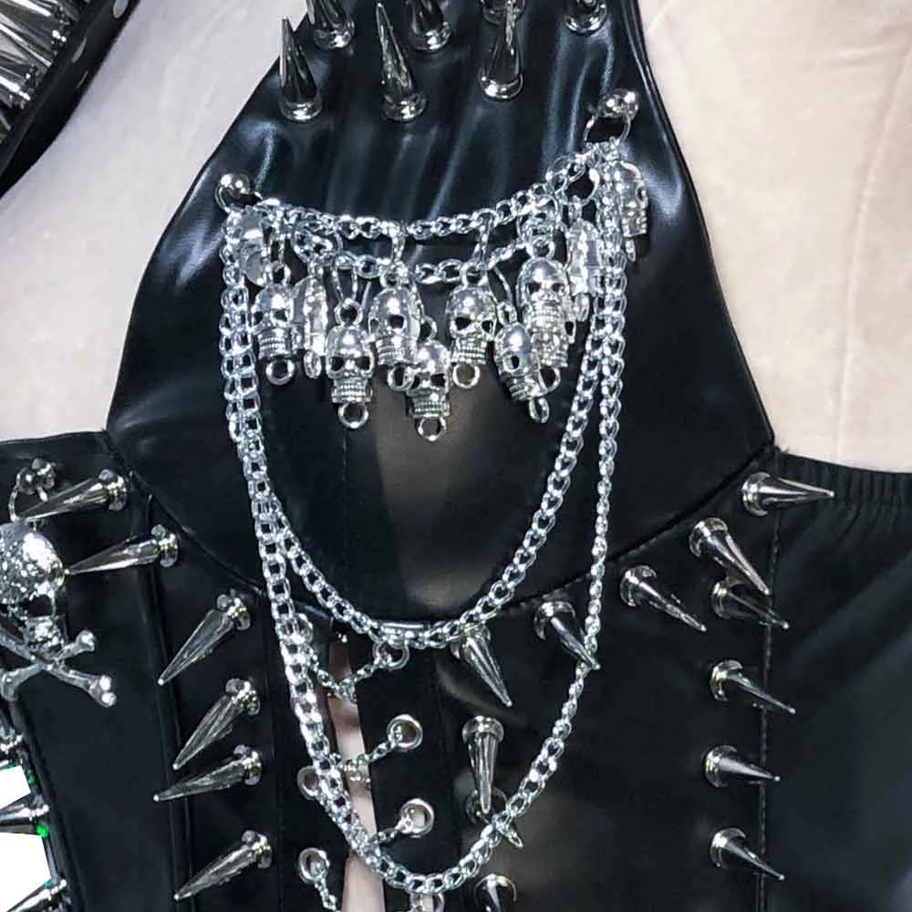 Goth Tops Punk Rock Clothes Spiked Gothic Tank with Spikes Eco Rave Outfits Emo Clothing Y2K T-shirt Grunge Festival Bra ALT
