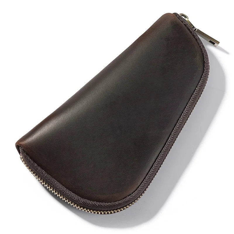 

Crazy Horse Leather Tobacco Pipe Storage Bag, New Cross-Border Zipper Pouch Genuine Cow Leather for Smoking Accessories