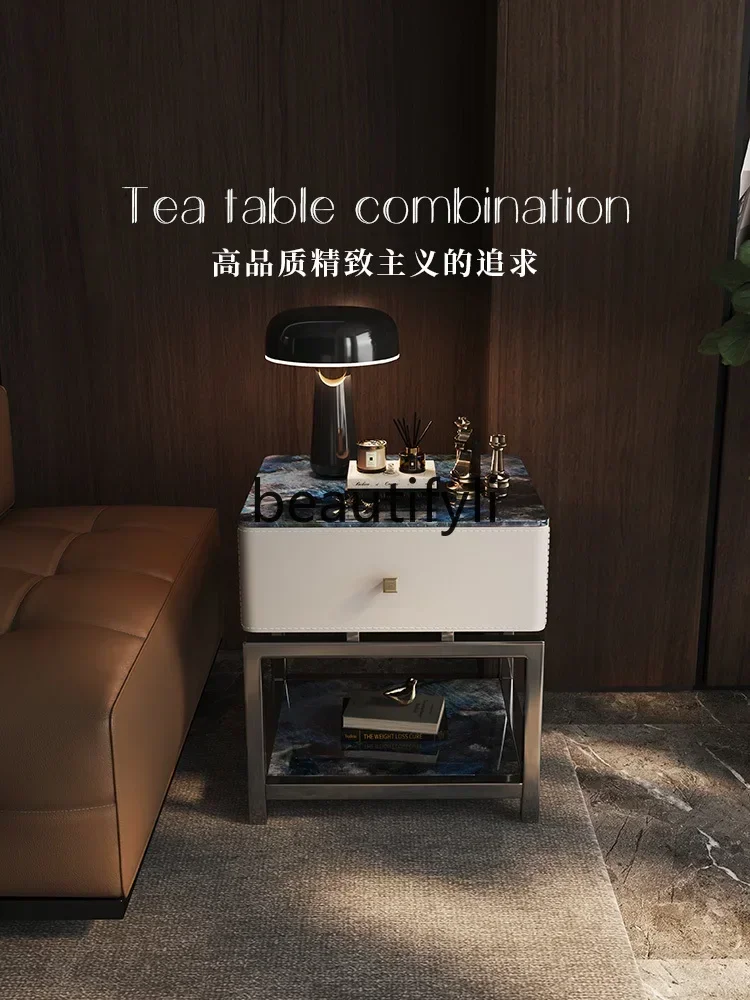 

2003 Minimalist high-end luxury stone sofa side cabinet modern simple marble corner table