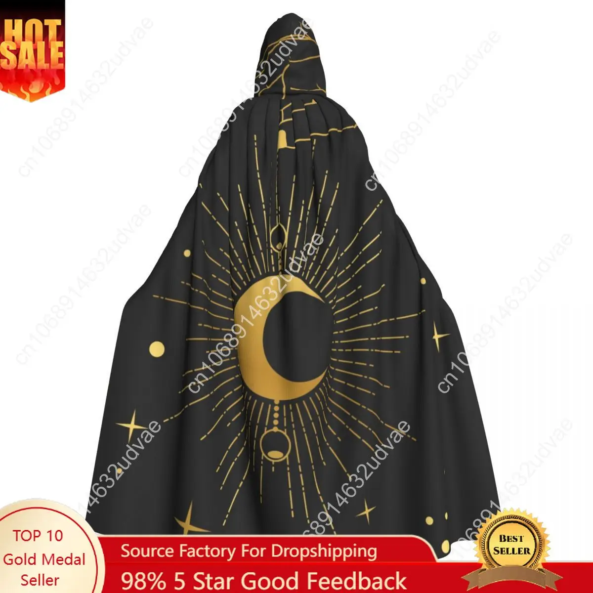 

Unisex Adult Hand Holding Crescent Moon Cloak with Hood Long Witch Costume Cosplay