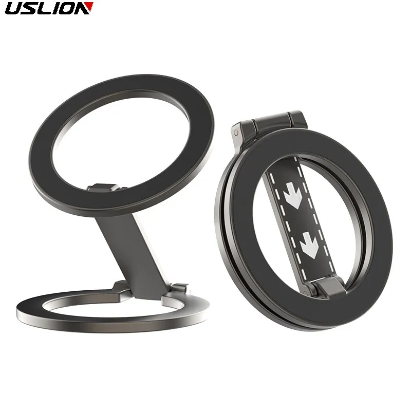 

USLION Double-Sided Magnetic Phone Holder Foldable Aluminium Alloy Stand for MagSafe for iPhone 16 15 14 13 12 Series Xiaomi