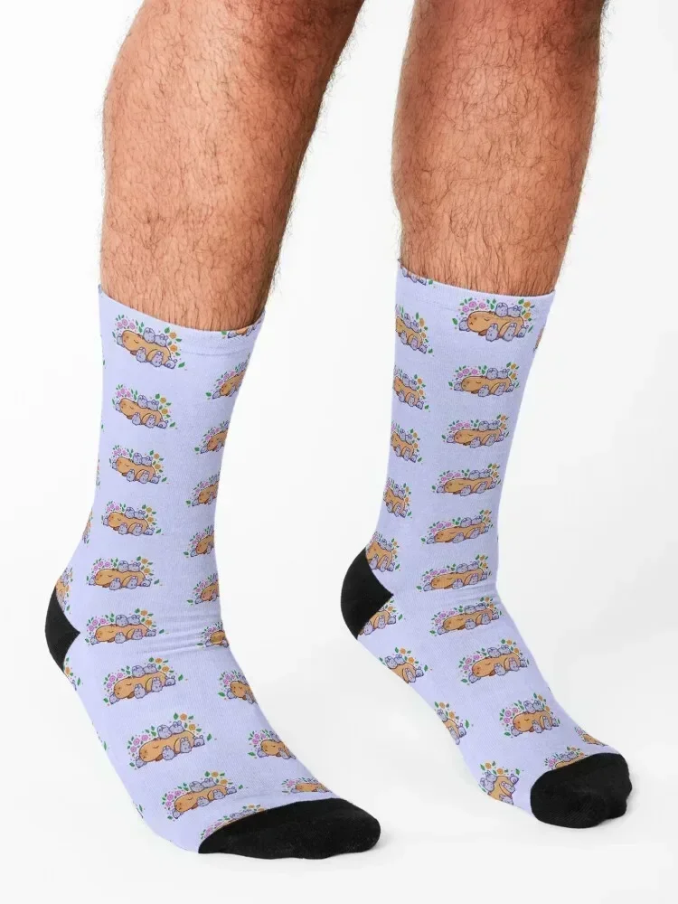 Capybara with bunnies Socks Christmas colored snow kids Socks For Men Women's