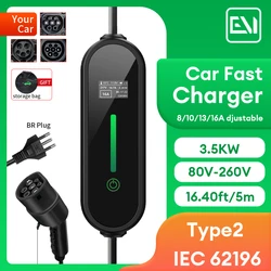 Acodo EV Fast Charging Portable Car Charger Type 2 EVSE with BR Plug 4 Type Adjustable Currents Car Electrical Devices 3.5KW 16A