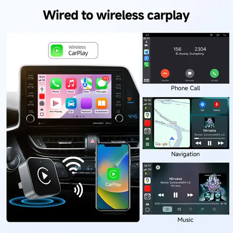 2 in 1 무선 CarPlay 안드로이드 오토 어댑터 무선 CarPlay 어댑터 유선을 무선으로 변환 미니 CarPlay&Auto 박스 동글
