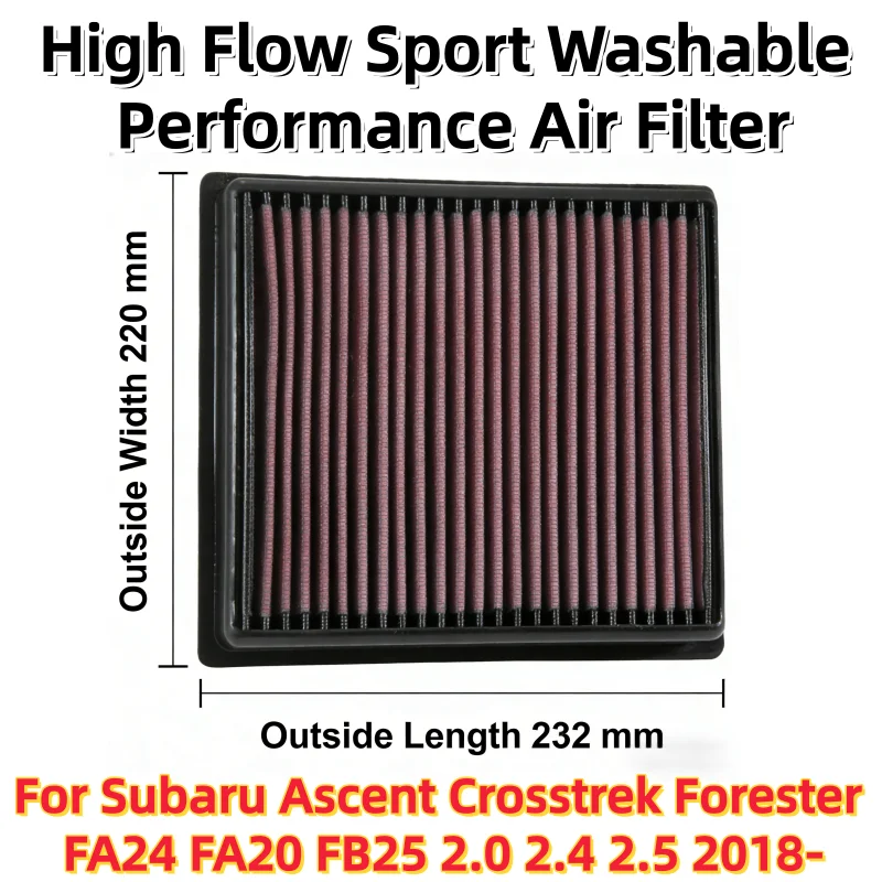 

For Subaru Ascent Crosstrek Forester FA24 FA20 FB25 2.0 2.4 2.5 2018- High Flow Sport Washable Performance Air Filter 33-5064