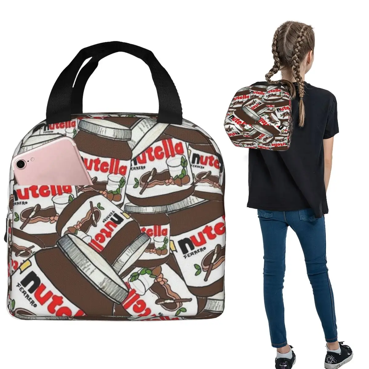 

Jar Of Nutella Chocolate Insulated Lunch Bag for Women Children Leakproof Food Boxes Thermal Lunch Box Tote