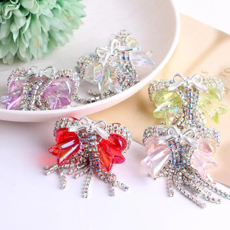 1 Pc Jewelry Making DIY Bracelet Luxury Bowknot Bows Rhinestone Faux Crystal Beads With Tassel Loose Spacer Beads With Hole