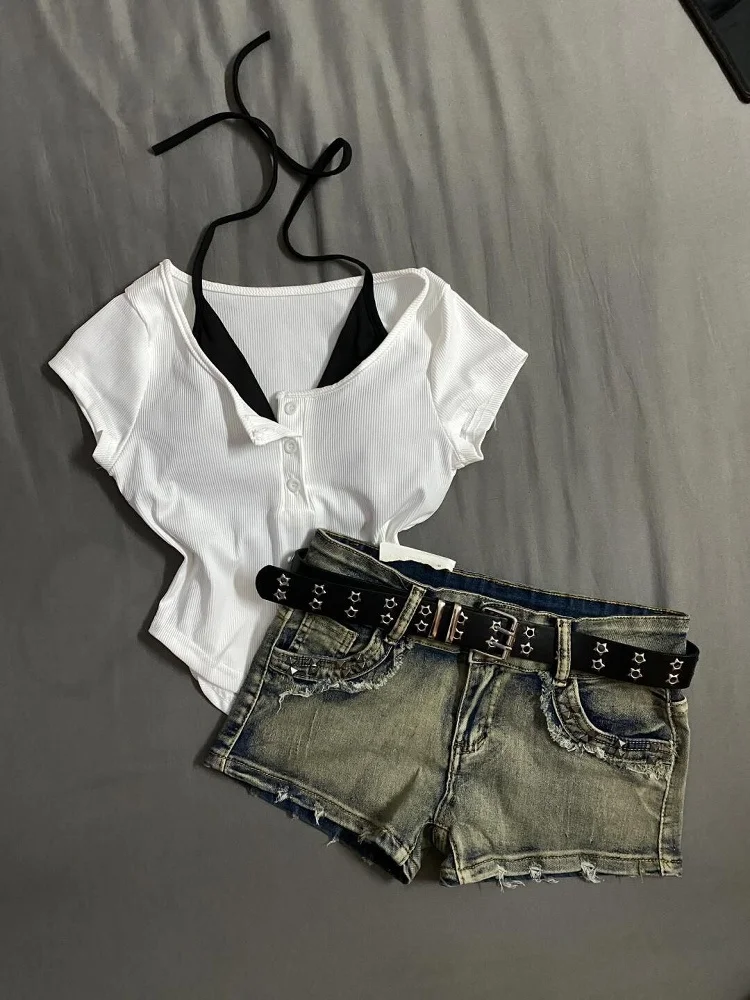 솔트 앤 스위트 투피스 세트 네 행잉 스트랩 베스트 또는 스웨 커버업 브이넥 레이지 바캉스 슬리밍 퓨어 디자이어 슬레