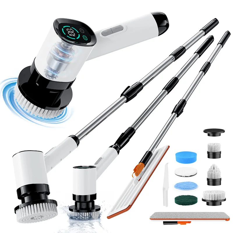 แปรงทำความสะอาดไฟฟ้าอเนกประสงค์สำหรับทำความสะอาดแบบชาร์จไฟได้ด้ามยาวห้องน้ำกระจกห้องครัวระเบียงทำความสะอาดรถยนต์