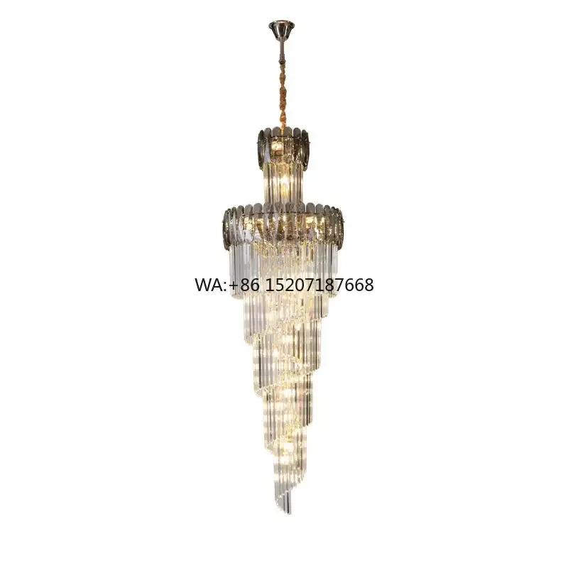 Luxury Crystal  Creative Tapered Long  Adjustable Height for Hotel Villa Duplex Square Oval