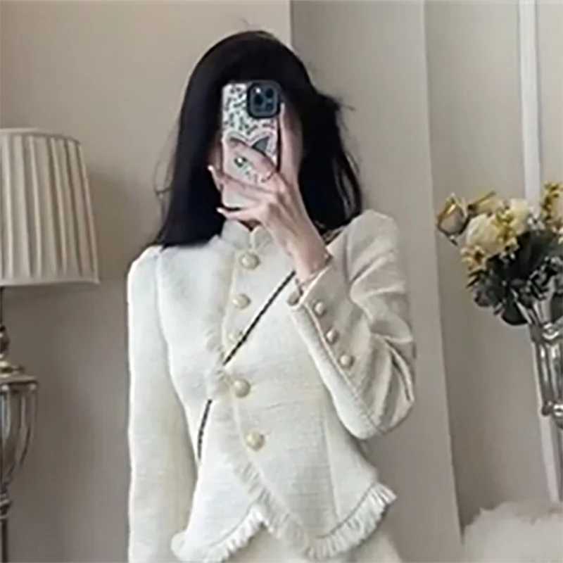 2023 Autumn Spring Women's French Small Fragrance Skirt New Korean Drama Temperament Celebrity Short Coat Two Piece Set Dress 