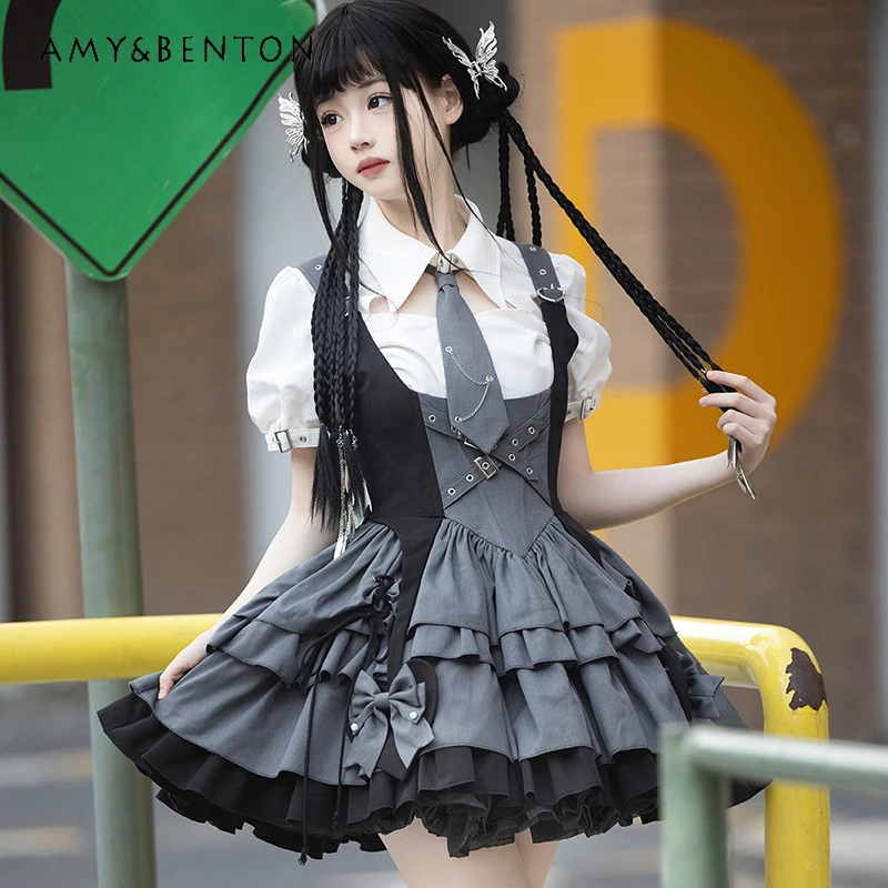 Preppy Stijl Zoete Cool Girl Band Rok Lolita Leuke Boog Patchwork Jarretel Jsk Multi-layer Rok Vrouwen Straat Punk Tutu rokken