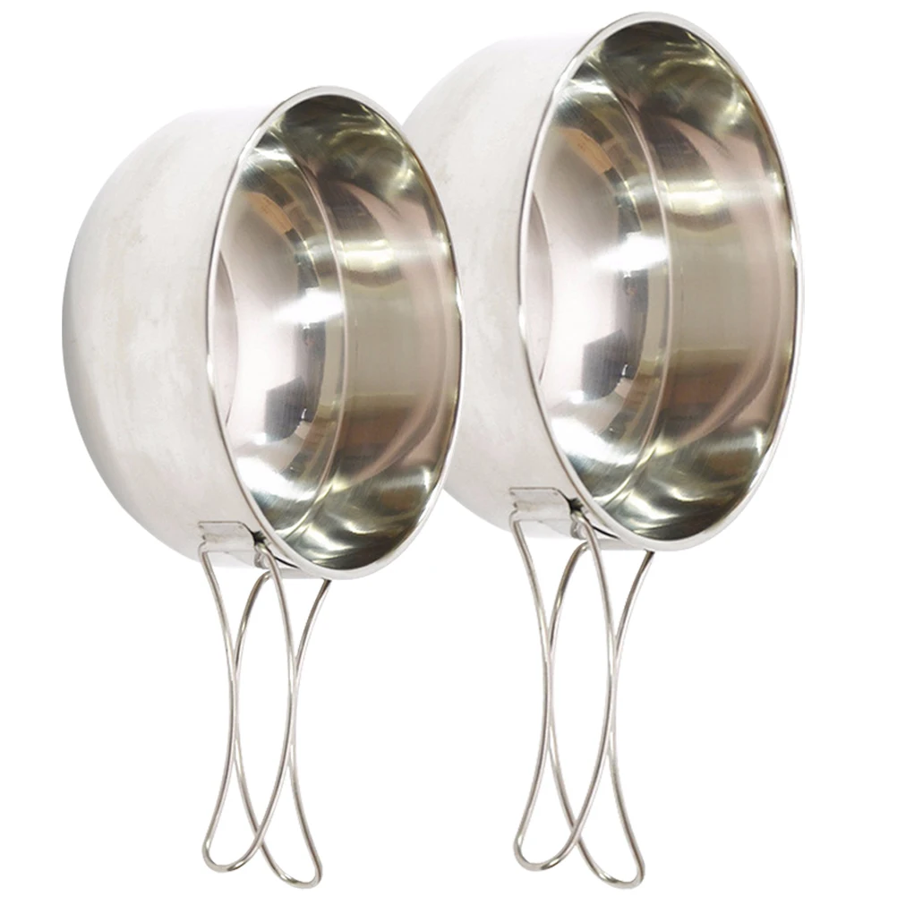 

1Set Stainless Steel Bowl Camping Kit Brushed Polished Inner Foldable Handle Portable Outdoor Barbecue Hiking Backpacking Food