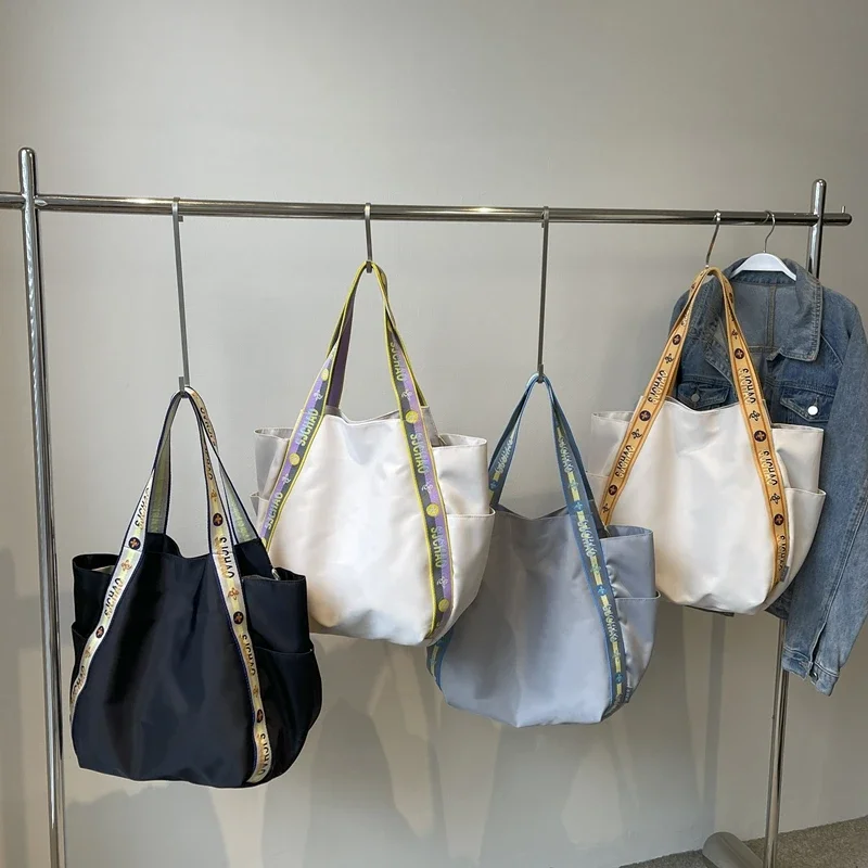 Sac à Main en Nylon Solide de Grande Capacité pour Femme, Fourre-Tout Décontracté avec Sangle et Lettres Colorées, Offre Spéciale, 2024