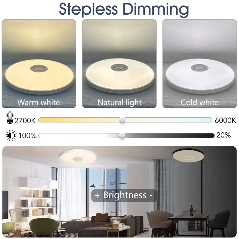 LED Light RGB Smart Ceiling Light with Speaker 30W 36W Audio Music Play TUYA APP Bluetooth WIFI Home Decor Bedroom Living Room