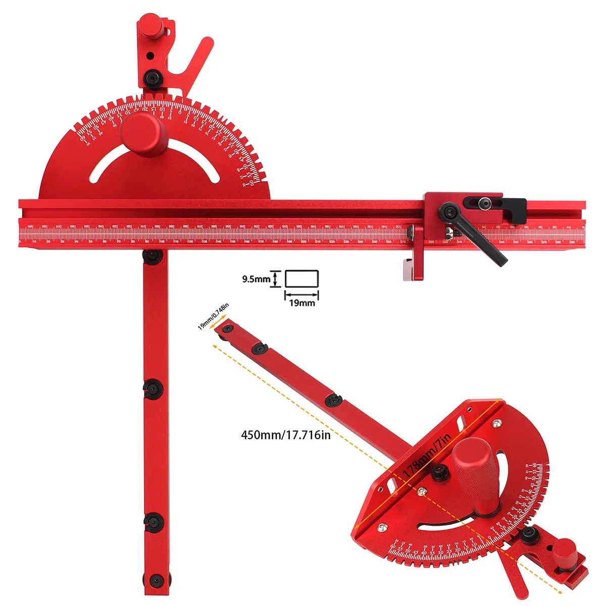 Liga de alumínio Miter Gauge com Fence e Fence Stop Kit, Fita Sclae e Laser Escalas, Ferramenta de madeira, 45mm