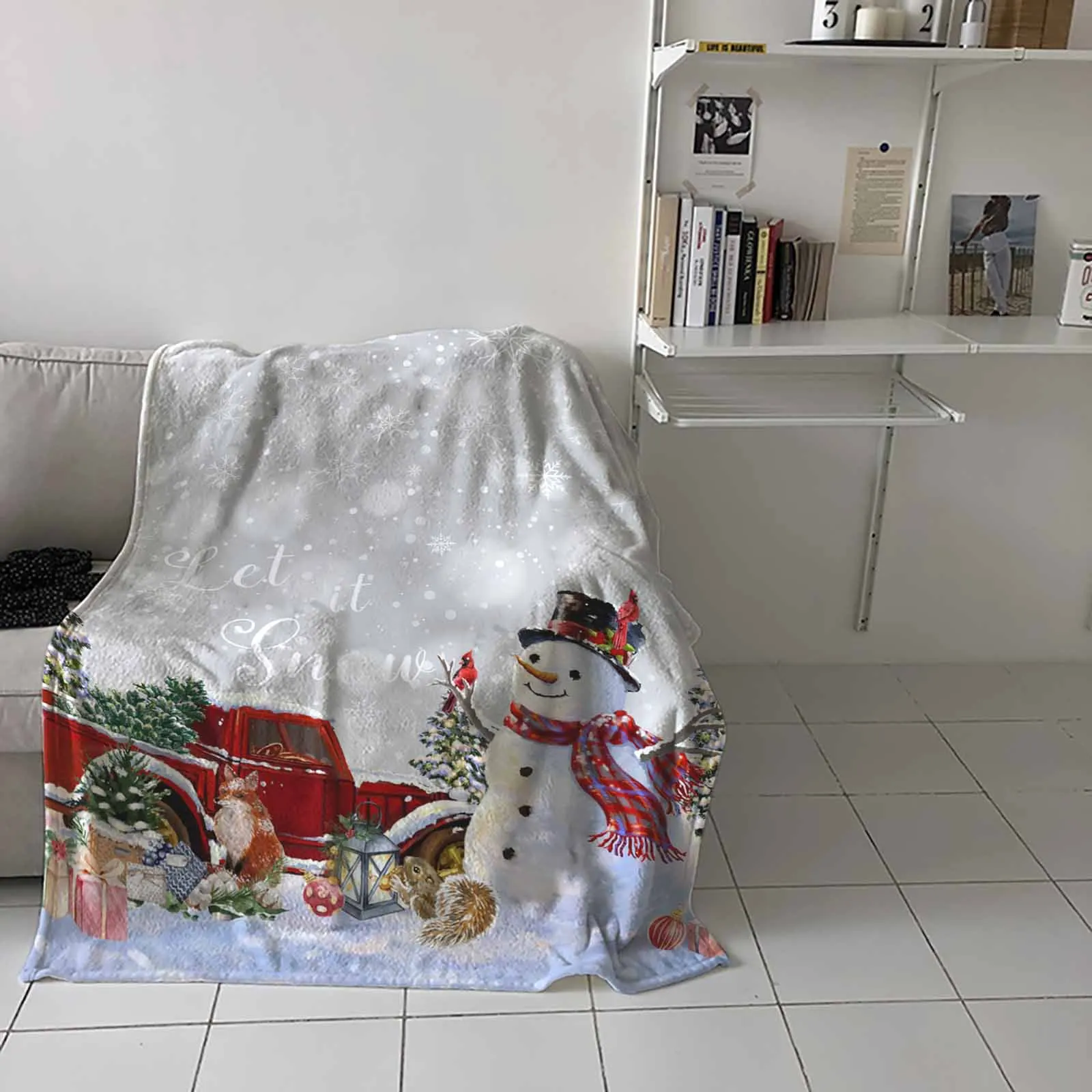 Christmas Tree Snowman Snowflake Truck Grey Throw Blanket Coral Fleece Flannel Blankets Bedroom Bedspread Sofa Cover Home Decor