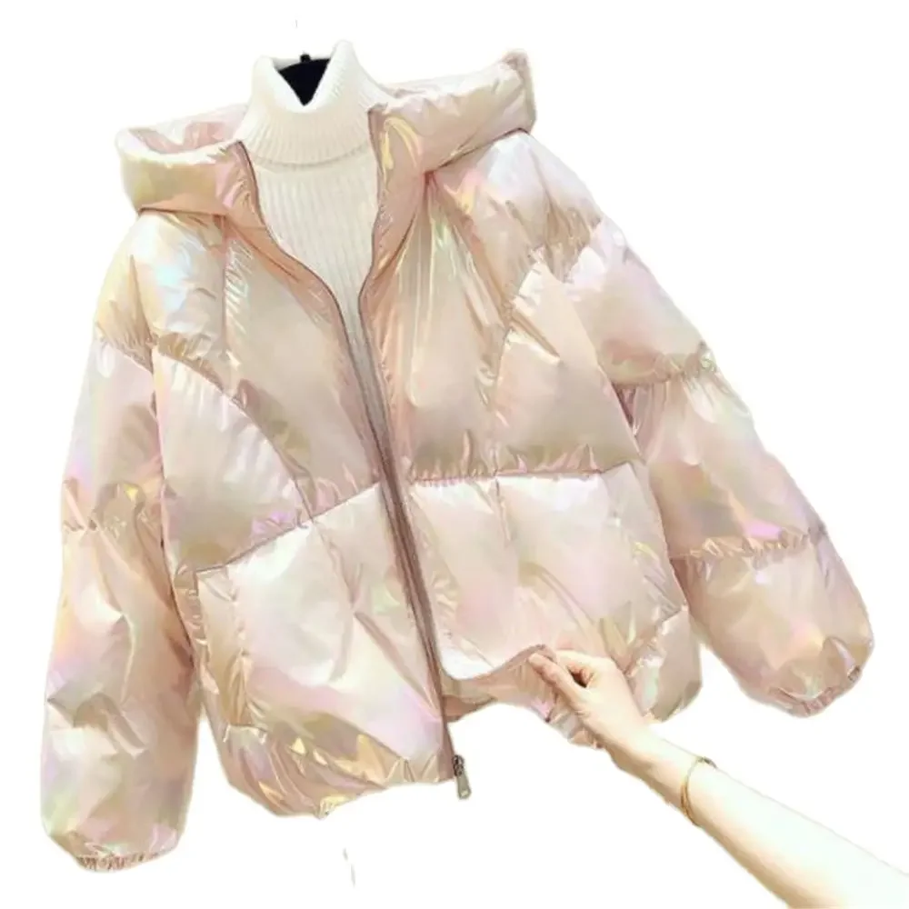

Pop 2024 Winter Jacket Womens Parkas Hooded Bread Service Down Cotton Jacket Glossy Parka Warm Padded Loose Cotton Jacket Outwea