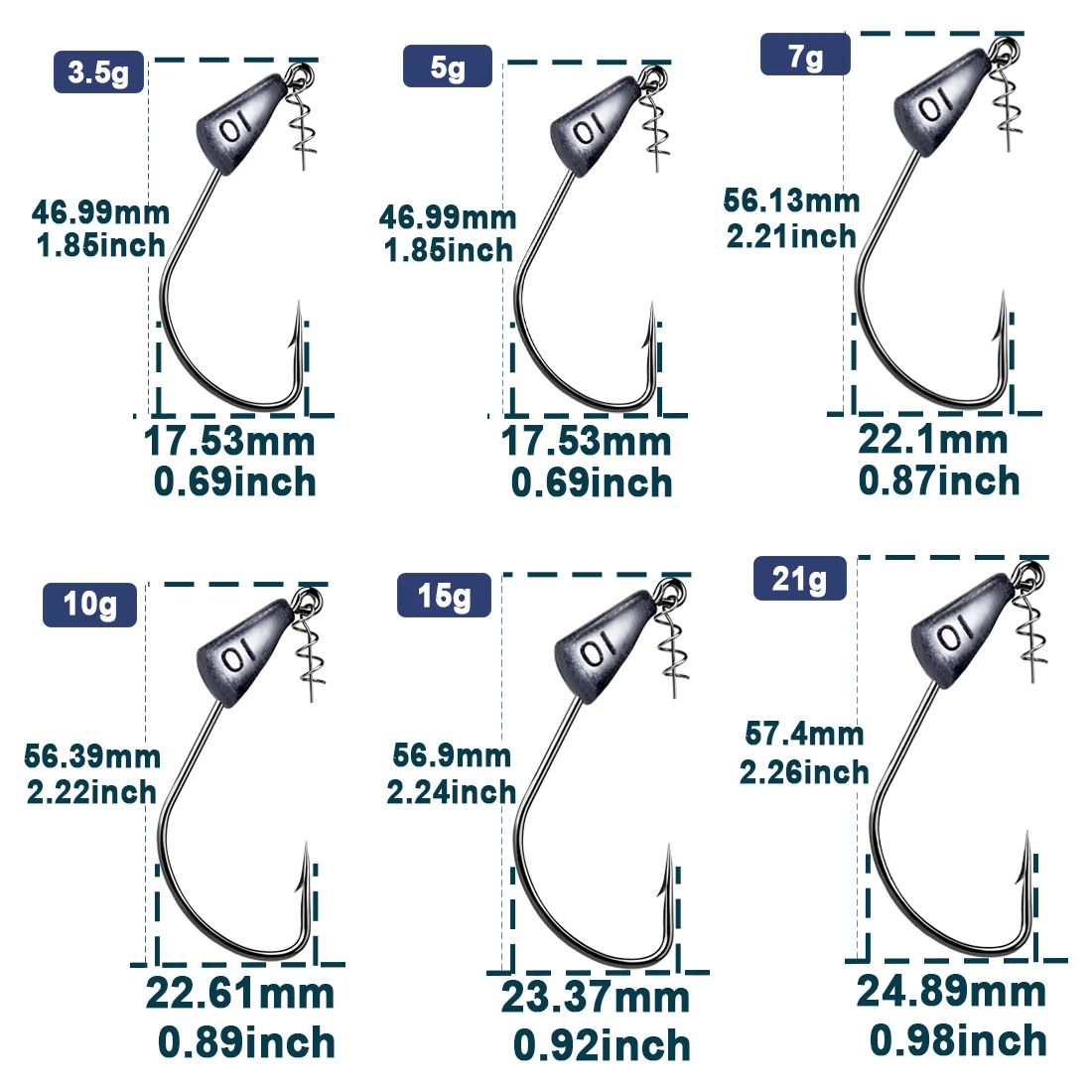 9KM Weighted Fishing Hooks Jig Head 5~15Pcs Jig Heads Weedless Hook Bass Fishing Soft Lure Hooks with Spring Twist Lock Tackle