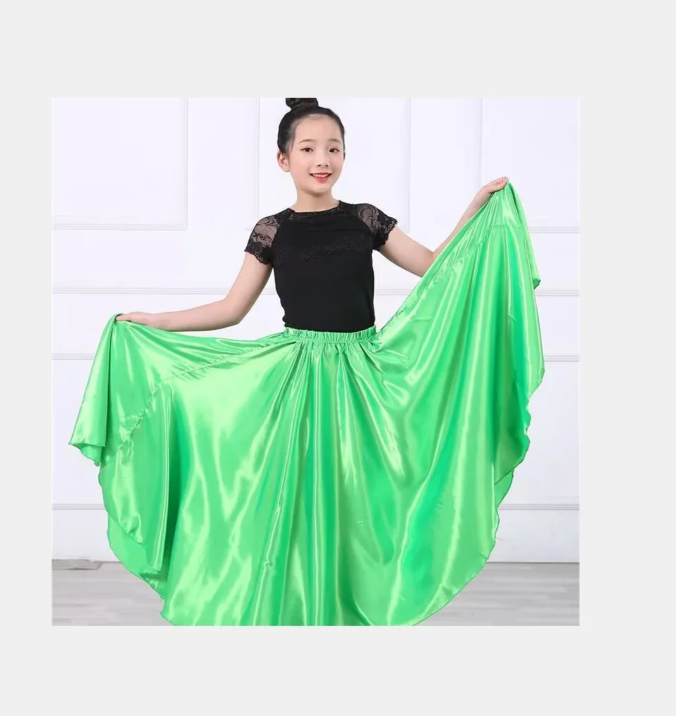 

1pcs/lot children belly dancing skirt girl satin solid dancing 360 degree skirt