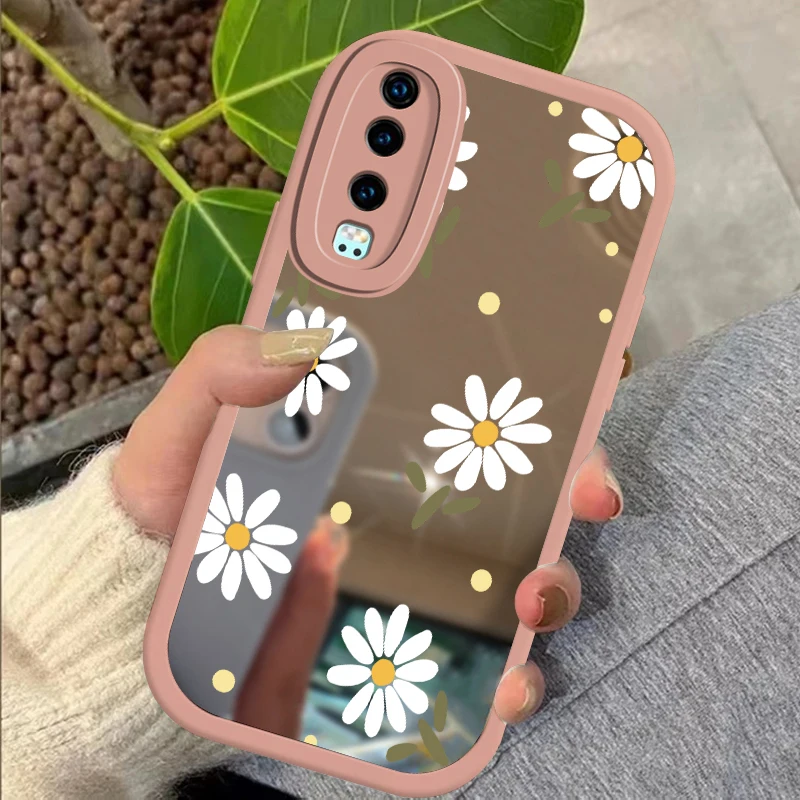 Mirror Flower Painted Cute Phone Case For Hauwei P20 P30 P40 Lite 4G Mate 20 Pro Shockproof Soft Bumper Silicone Cover Capa