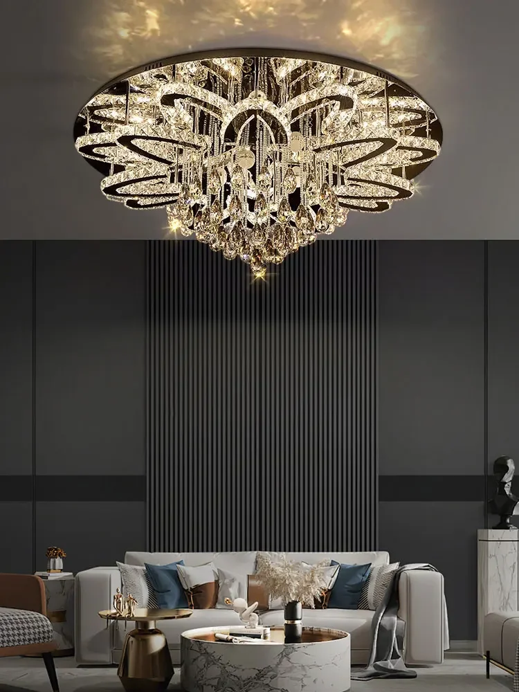 

Modern LED Crystal Chandelier Stainless Steel round Dimmable Ceiling Light for Foyer Luxury Lighting Lamparas De Techo