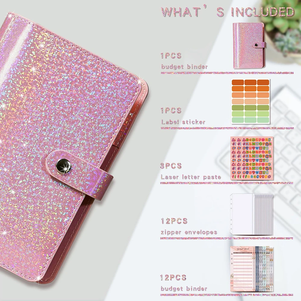 Cuaderno A6, planificador de presupuesto de dinero colorido brillante, carpeta con cremallera, sobres de efectivo para presupuesto, organizador de