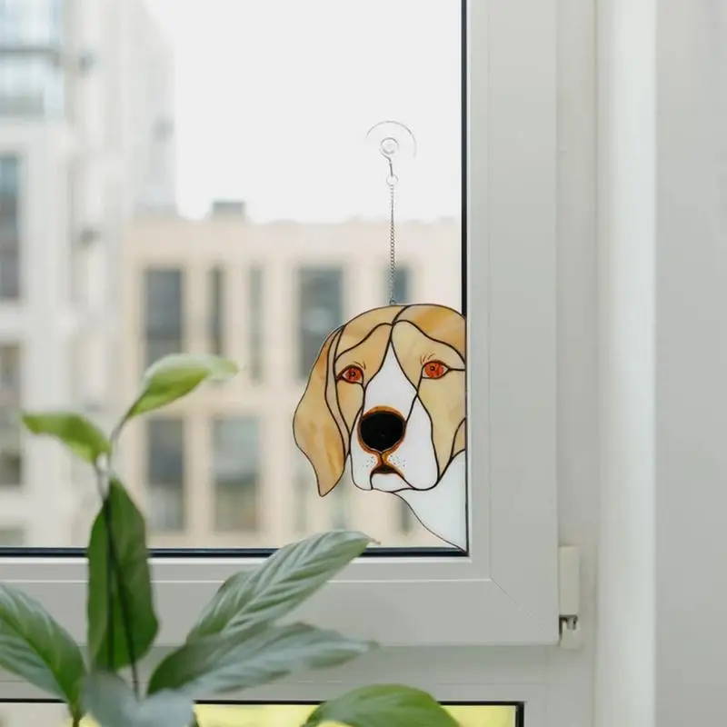 Cute Animal Window Pendant Dog Abstract Stained Acrylic Panel Acrylic Craft Aesthetic Rainbow Catcher Sign For Kids Room