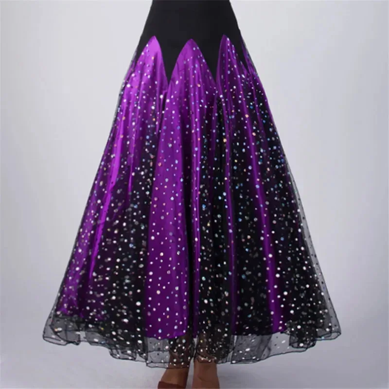 Falda oscilante moderna de 720 grados para mujer, vestido largo de práctica de baile de salón de vals, media falda de baile de salón, vestido largo de lentejuelas
