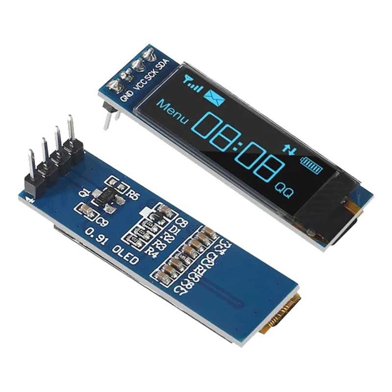 1-5 шт. 0,91-дюймовый модуль OLED-дисплея I2C IIC OLED-экран постоянного тока 3,3 В ~ 5 В, совместимый с Arduino Raspberry PI (синий цвет дисплея)