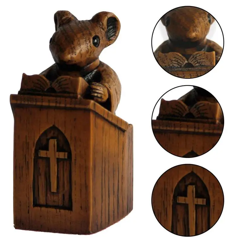 Church Mouse Figure Statue 8cm Cute Figurine Resin Sculpture Room Decoration Ornament The Vicar In The Pulpit Model Toy Gift