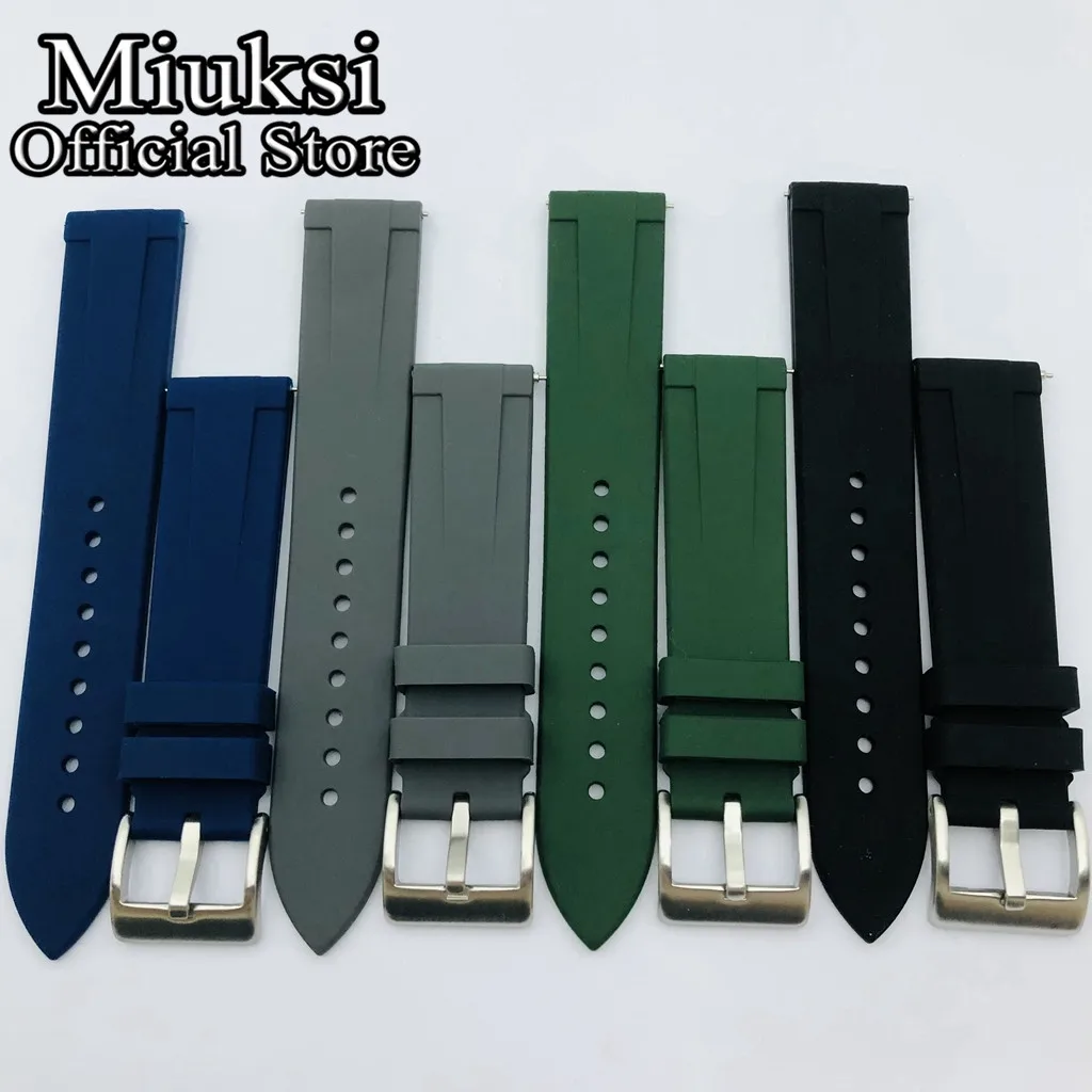 Miuksi 20mm black blue green gray rubber strap with stainless steel pin buckle