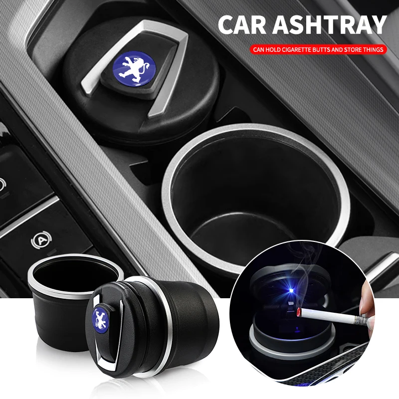 New Car Ashtray LED Portable One Touch Open Automatic Indicator Blue Light For Peugeot 206 307 308 208 407 508 2008 5008 107 106