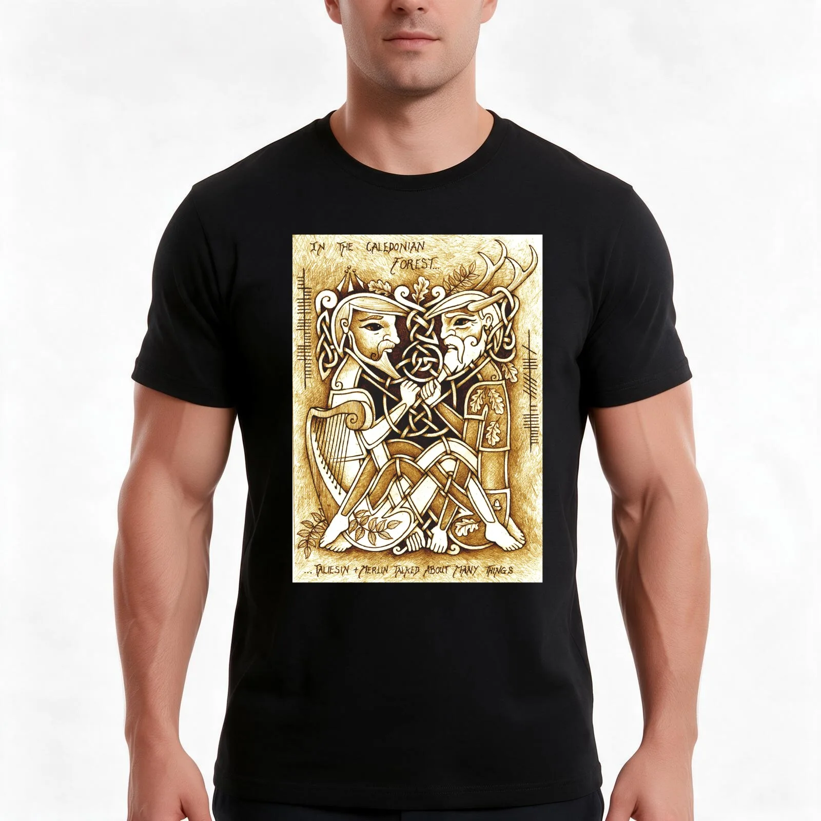 Taliesin and Merlin T-Shirt, Summer Casual Cotton Tee, Oversized Streetwear Tops, Vintage Graphic Print, Loose Fit Short Sleeve