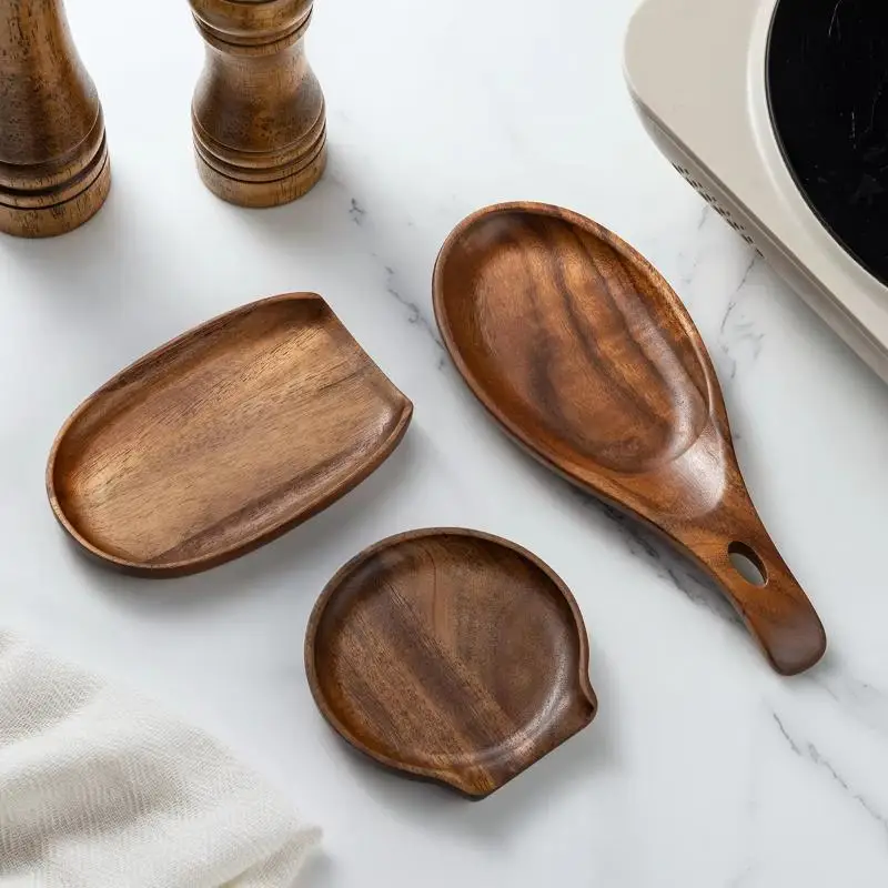【M】1Pcs Rice Spoon Spatula Kitchen Countertop Organizer Rack Rosewood Spoon Rest Holder Storage Rack