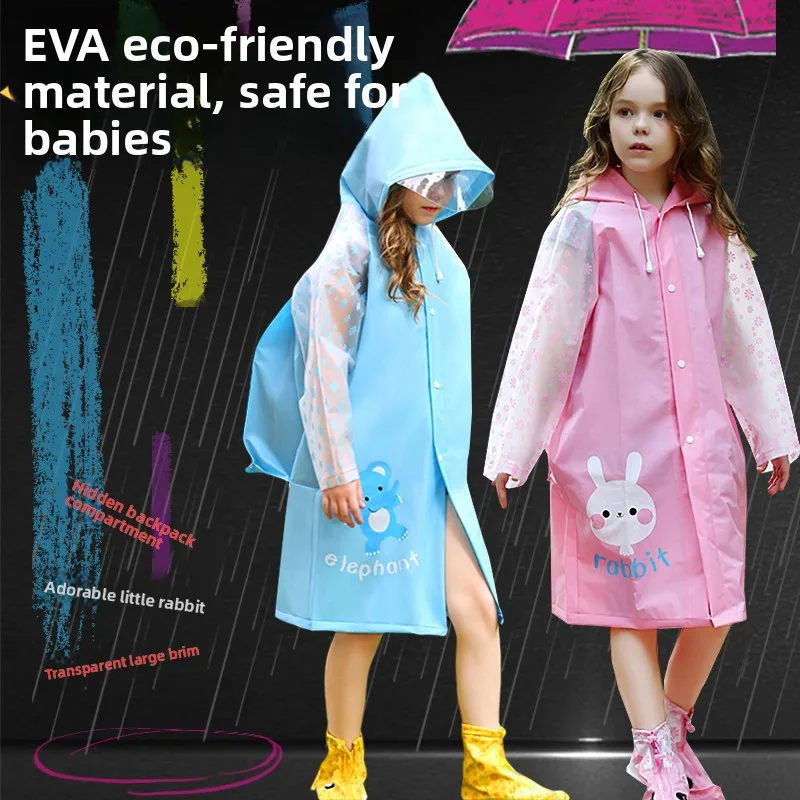 

Children's Raincoat with Bag Position Kindergarten Boys Girls Primary School Students Fashionable Raincoat Plastic Material
