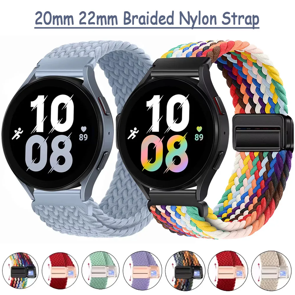 22mm 20mm Nylon Braided Loop Strap For Samsung Galaxy Watch 7 6 5 4 44mm 40mm 5 Pro 45mm Magnetic Buckle Wristband Amazfit GTR 4