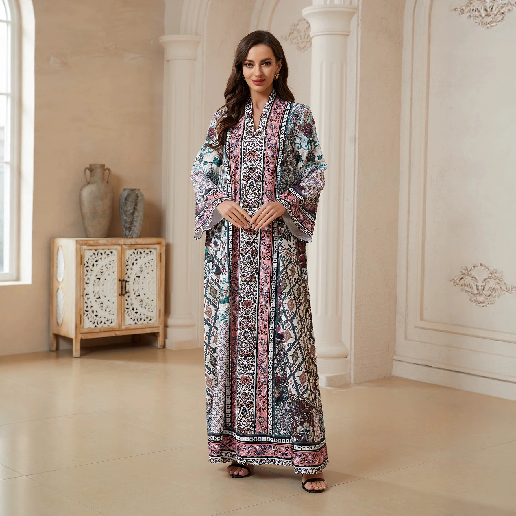

Print Dress Women Eid Abaya Party Dresses Muslim Diamonds Abayas Dubai Islam Vestidos Long Robe Jalabiya Ramadan Morocco Kaftan